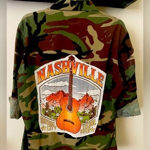 CAMO Military Woodland NASHVILLE Jacket Repurposed Distressed